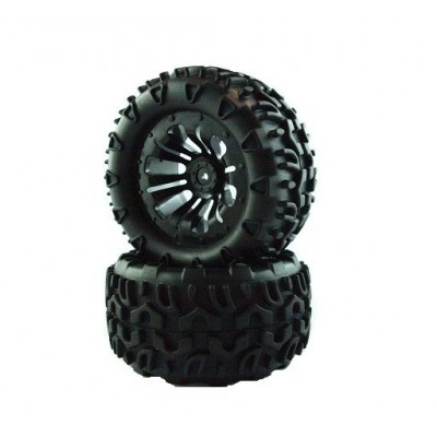 TIRES ON WHEELS WITH INSERTS TRUGGY/MONSTER TRUCK 1/10 ( 12mm HUB ) - 2 PCS